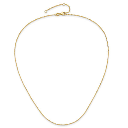 18 Inch 14K Yellow Gold 1.2mm Flat Cable 1In+1In Adjustable Chain Necklace