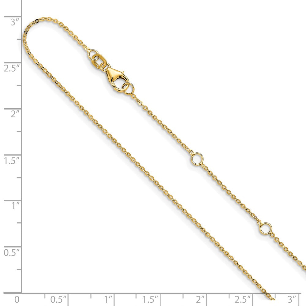18 Inch 14K Yellow Gold 1.2mm Flat Cable 1In+1In Adjustable Chain Necklace