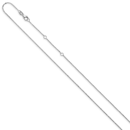 18 Inch 14K White Gold 1.2mm Flat Cable 1In+1In Adjustable Chain Necklace