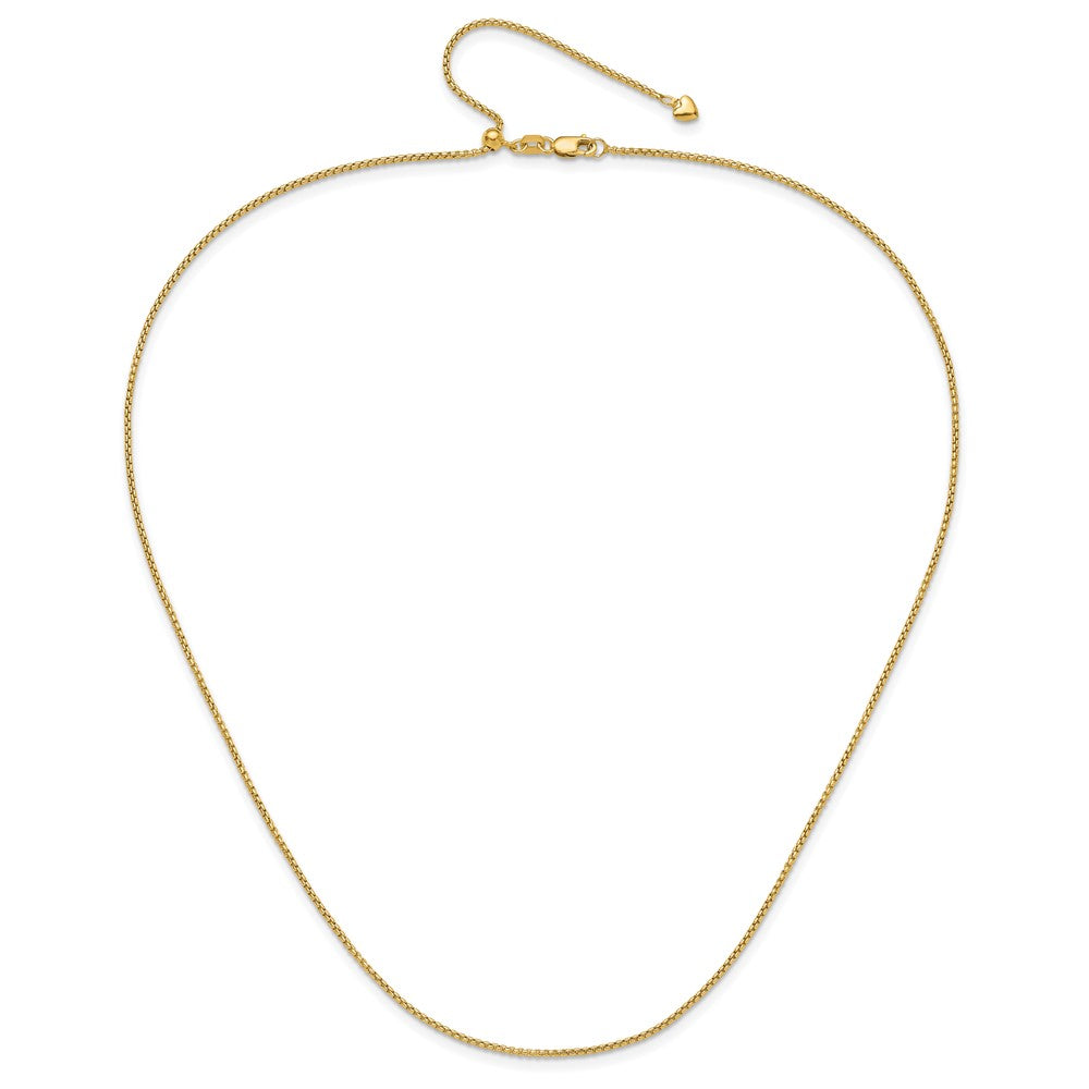 22 Inch 14K Yellow Gold Adjustable 1.35mm Round Box Chain Necklace