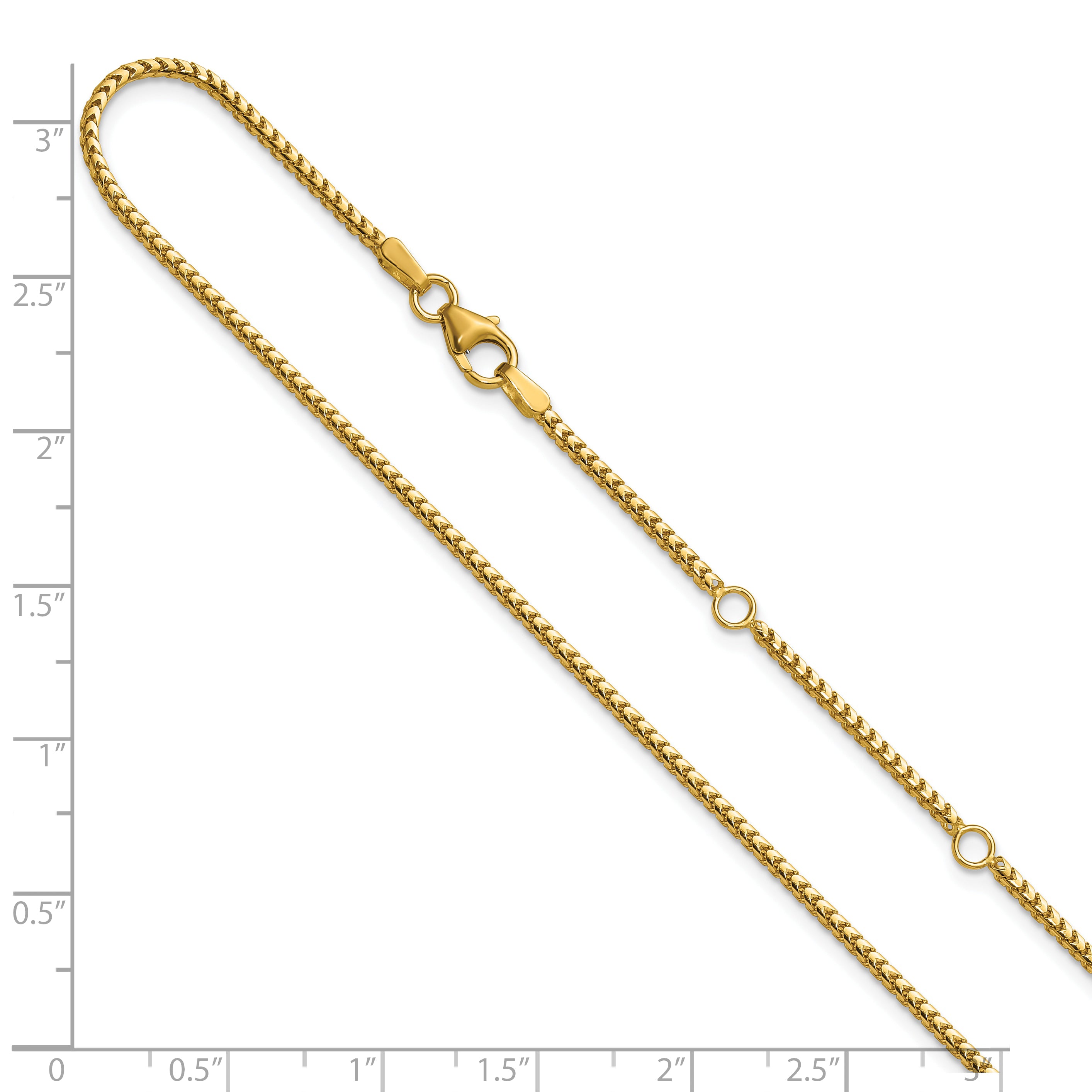 18 Inch 14K Yellow Gold 1.5mmmm Franco 1In+1In Adjustable Chain Necklace