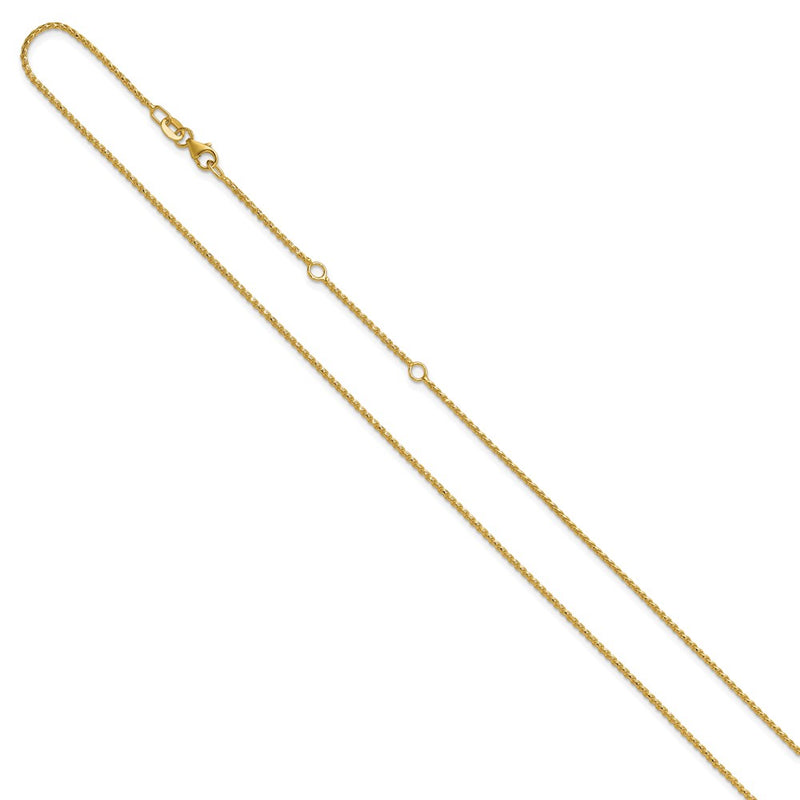2 Inch 14K Yellow Gold 1.15mm D/C Open Franco 1In+1In Adjustable Chain Necklace