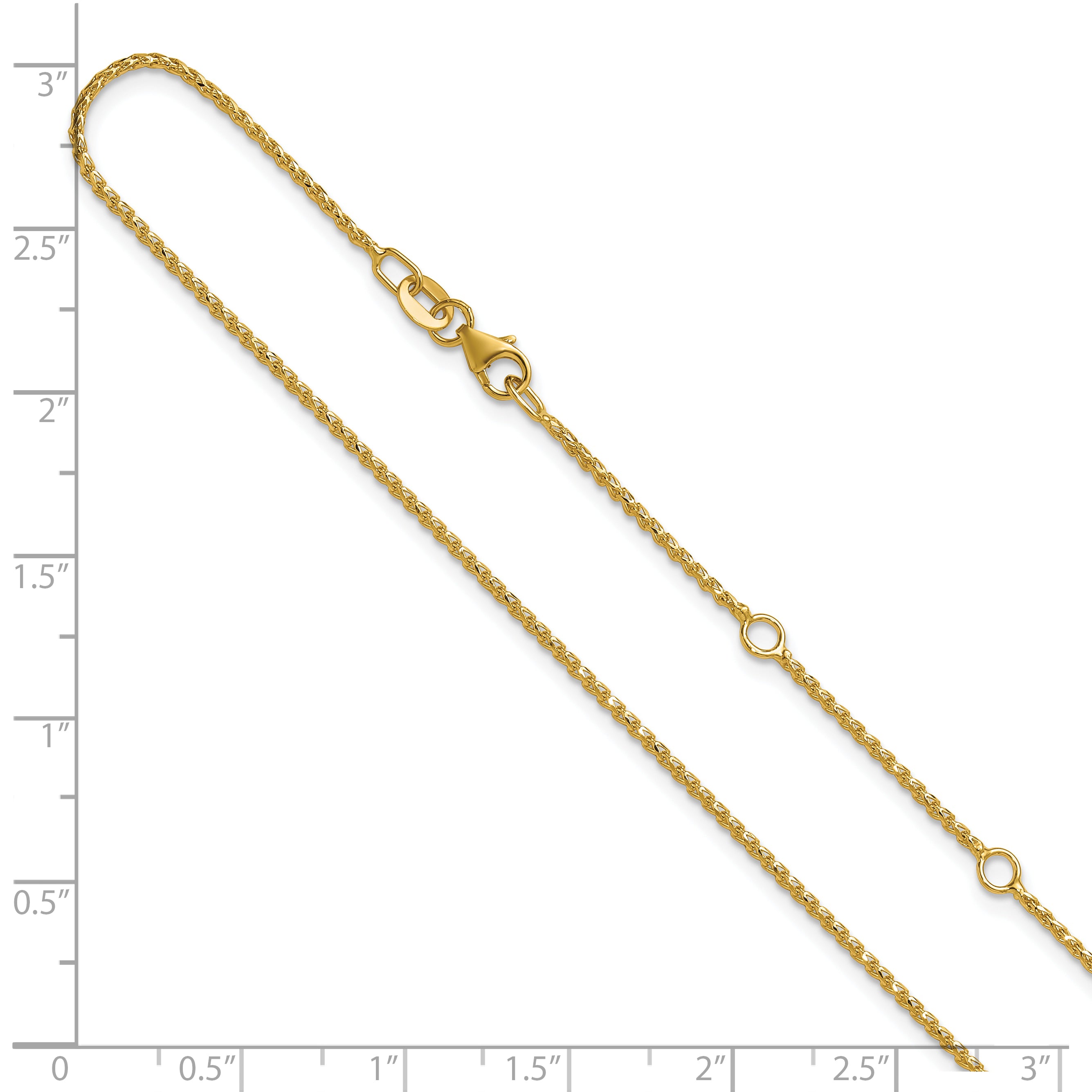 18 Inch 14K Yellow Gold 1.15mm D/C Open Franco 1In+1In Adjustable Chain Necklace