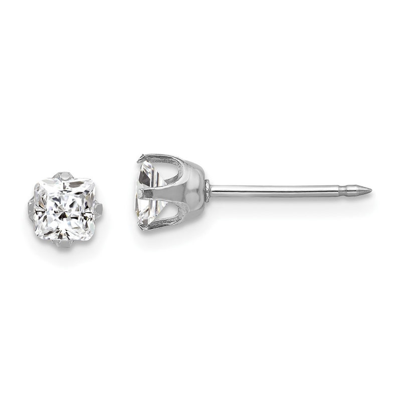 14K White Gold Inverness 5mm Sq Cz Post Earrings