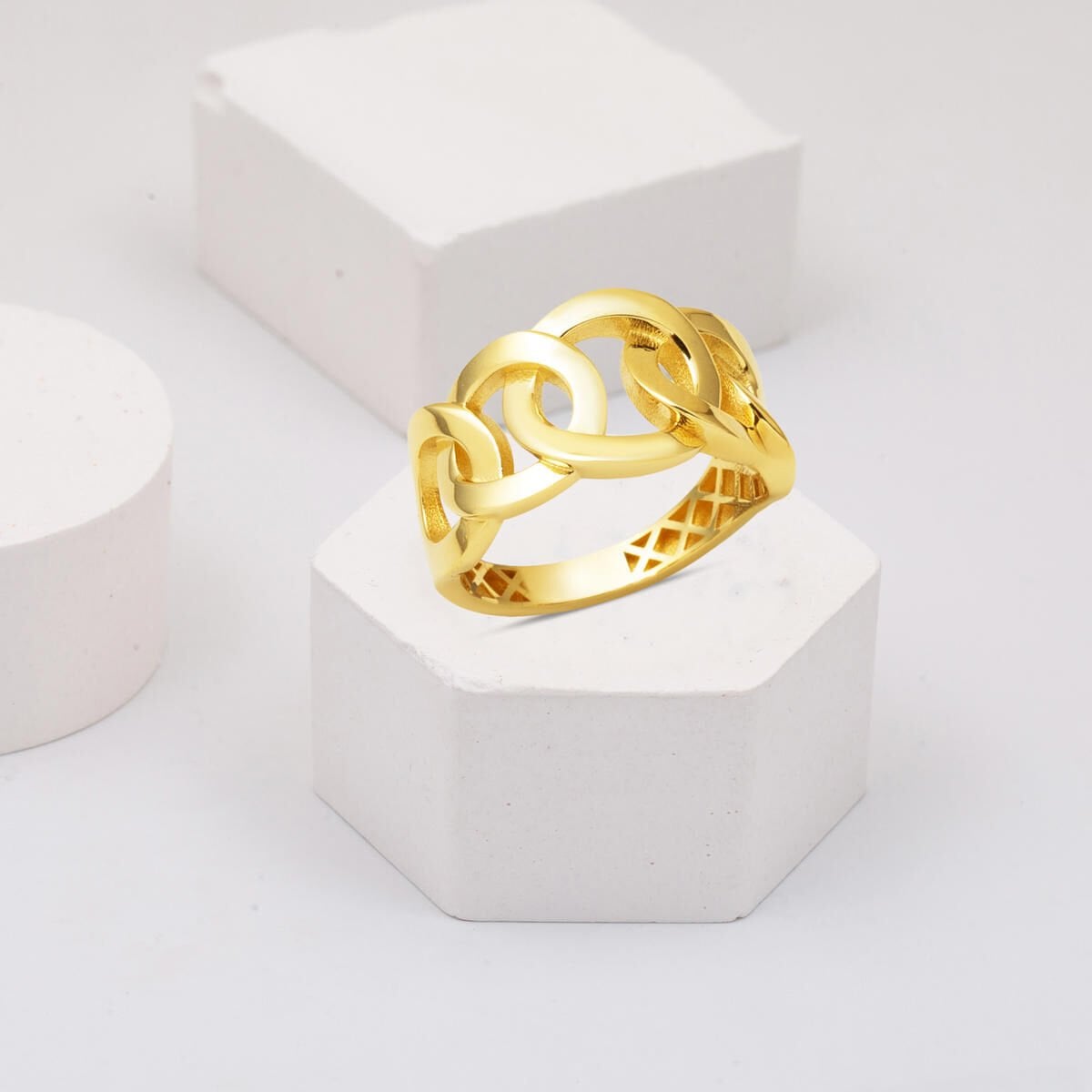 14K Yellow Gold Infinity Chain Ring