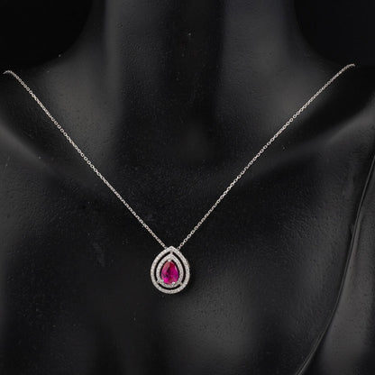 14K White Gold 0.20 Ct Diamond Ruby Necklace