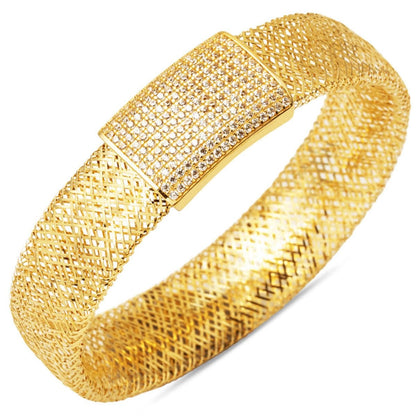 14K Yellow Gold Italian Mesh Cubic Zirconia Bracelet