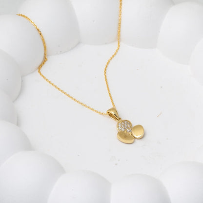 14K Yellow Gold Three Leaf Clover Cubic Zirconia Necklace