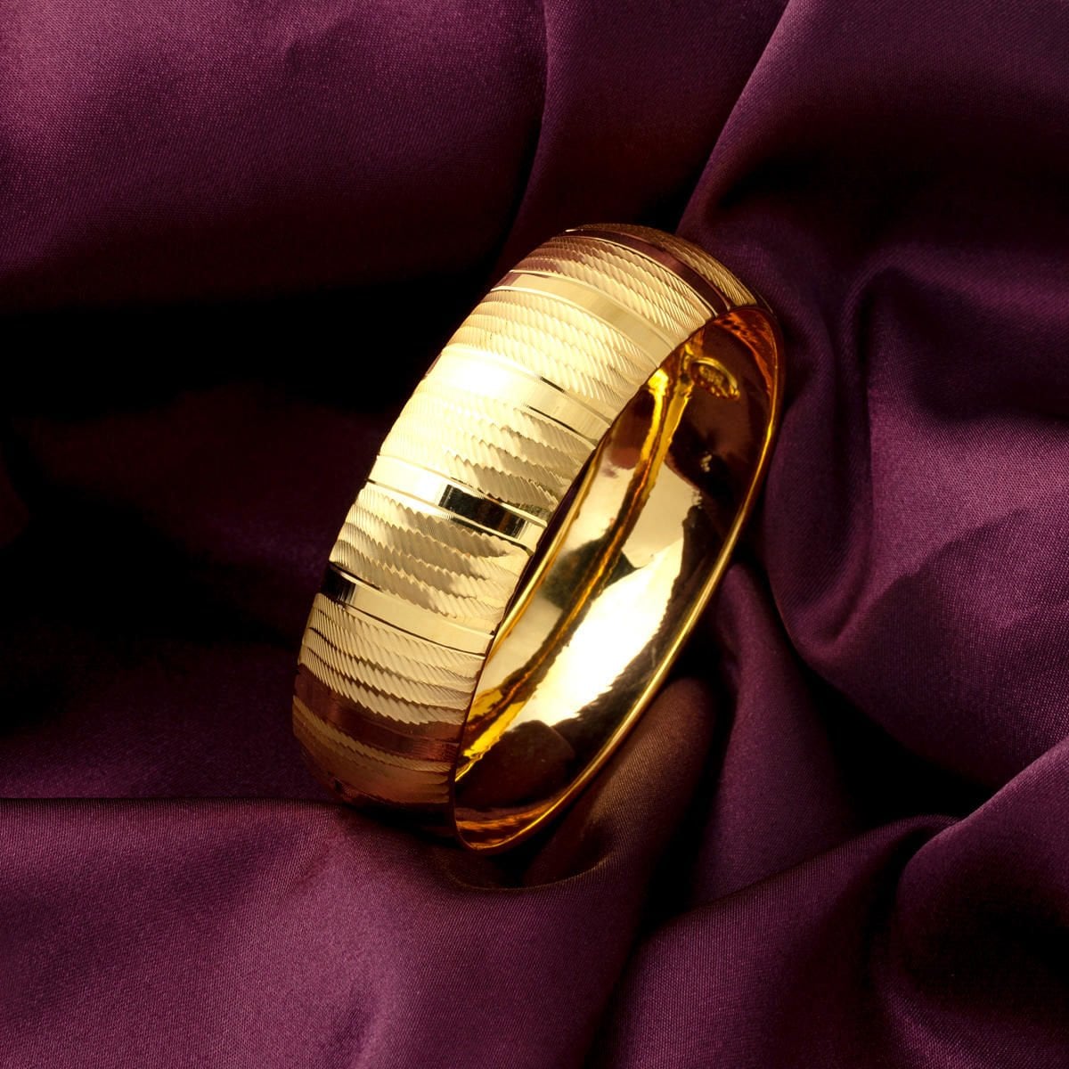 14K Yellow Gold 2 cm Wide Hand Engraved Bangle