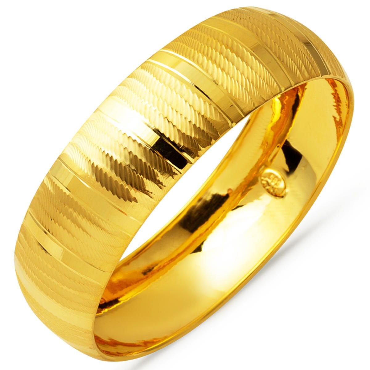14K Yellow Gold 2 cm Wide Hand Engraved Bangle