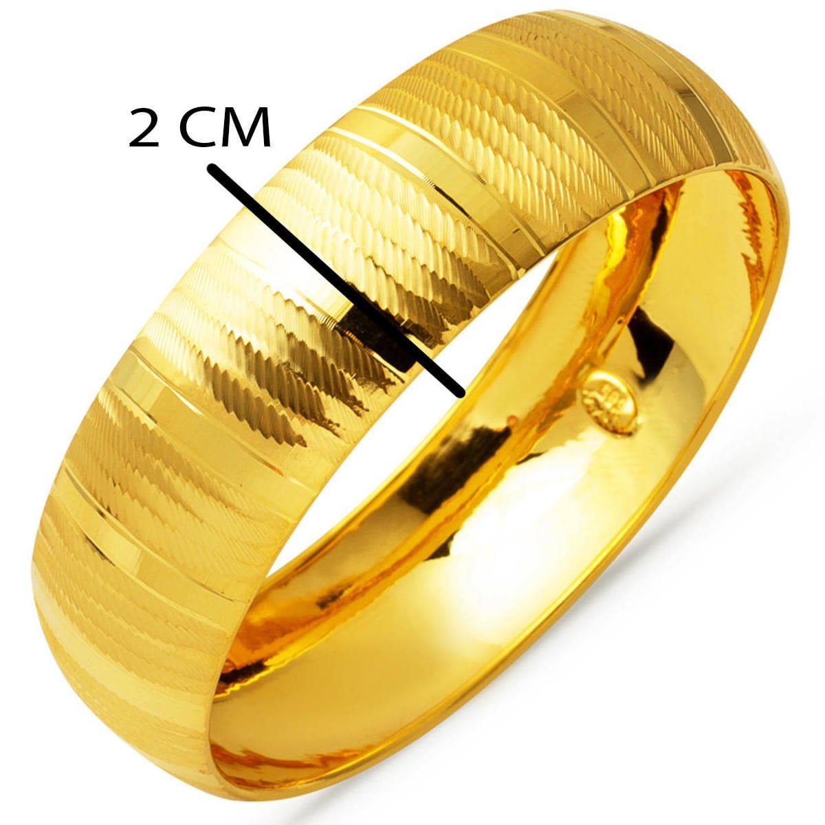 14K Yellow Gold 2 cm Wide Hand Engraved Bangle