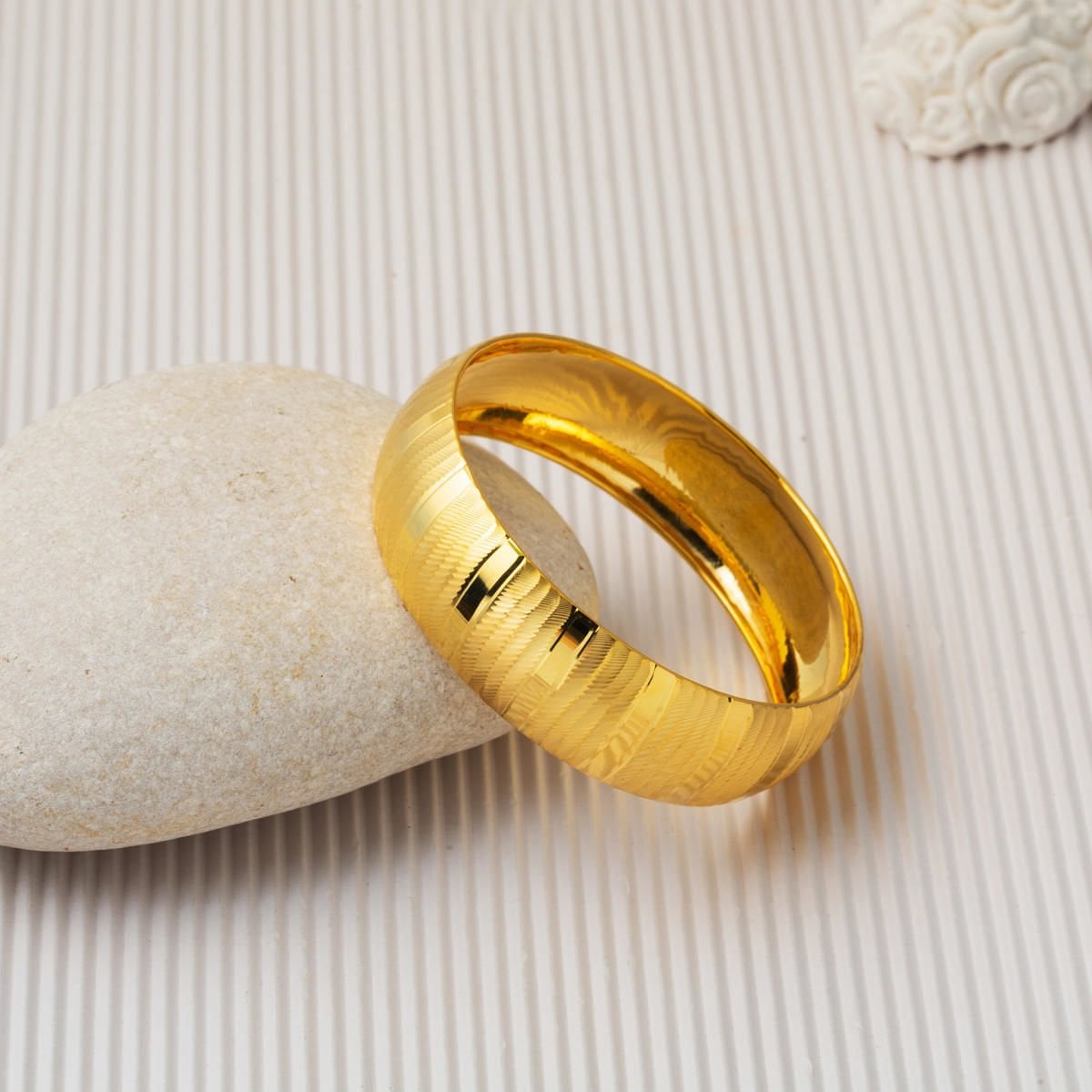 14K Yellow Gold 2 cm Wide Hand Engraved Bangle