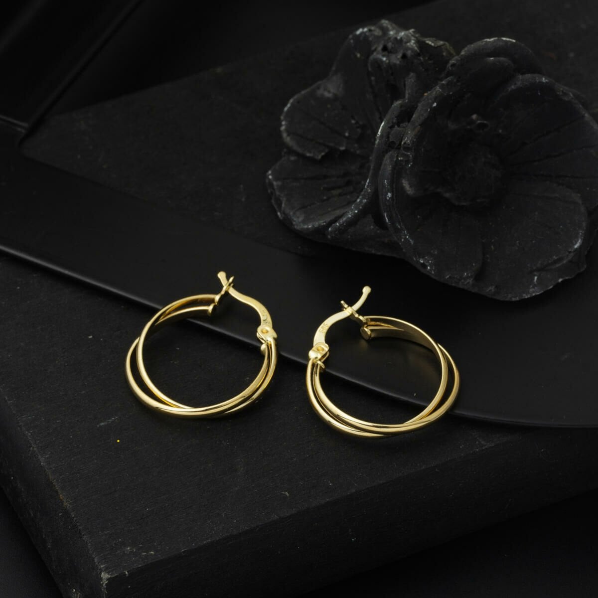 14K Yellow Gold 2.5 cm Diameter Double Hoop Earrings