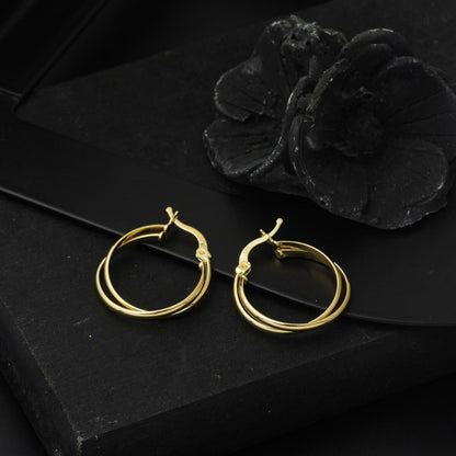 14K Yellow Gold 2.5 cm Diameter Double Hoop Earrings