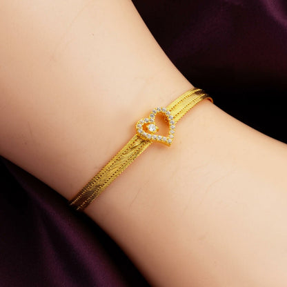 14K Yellow Gold 3 Row Heart Trabzon Mesh Cubic Zirconia Bracelet