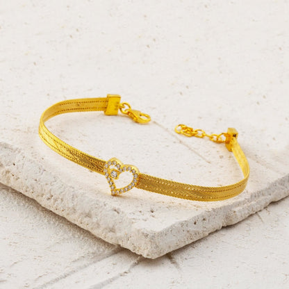 14K Yellow Gold 3 Row Heart Trabzon Mesh Cubic Zirconia Bracelet