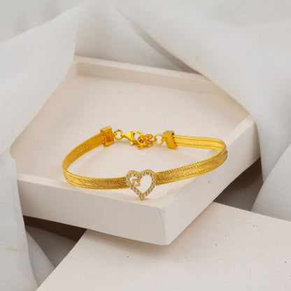 14K Yellow Gold 3 Row Heart Trabzon Mesh Cubic Zirconia Bracelet