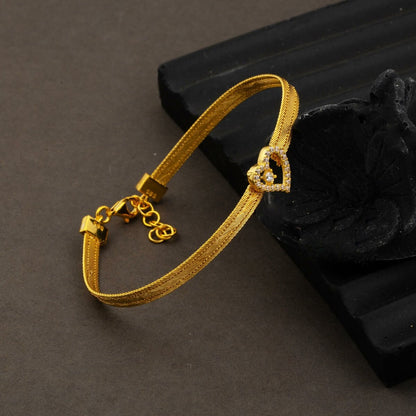14K Yellow Gold 3 Row Heart Trabzon Mesh Cubic Zirconia Bracelet