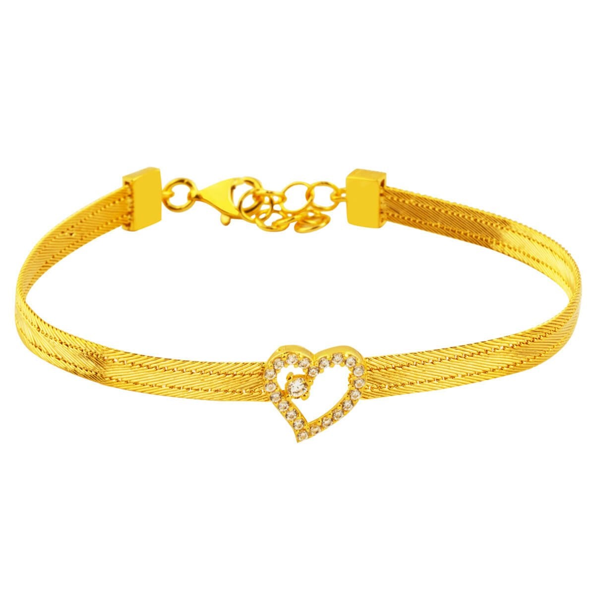 14K Yellow Gold 3 Row Heart Trabzon Mesh Cubic Zirconia Bracelet