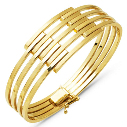 14K Yellow Gold 5 Row Ribbed Hinged Cuff Bangle