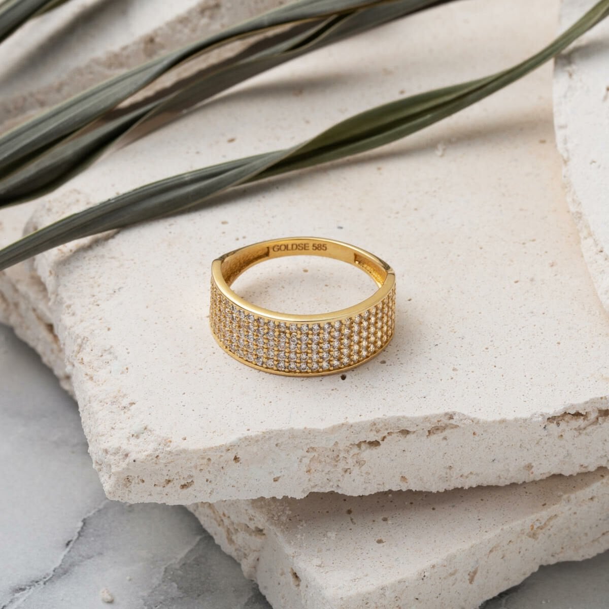 14K Yellow Gold 5 Row Half Eternity Cubic Zirconia Ring