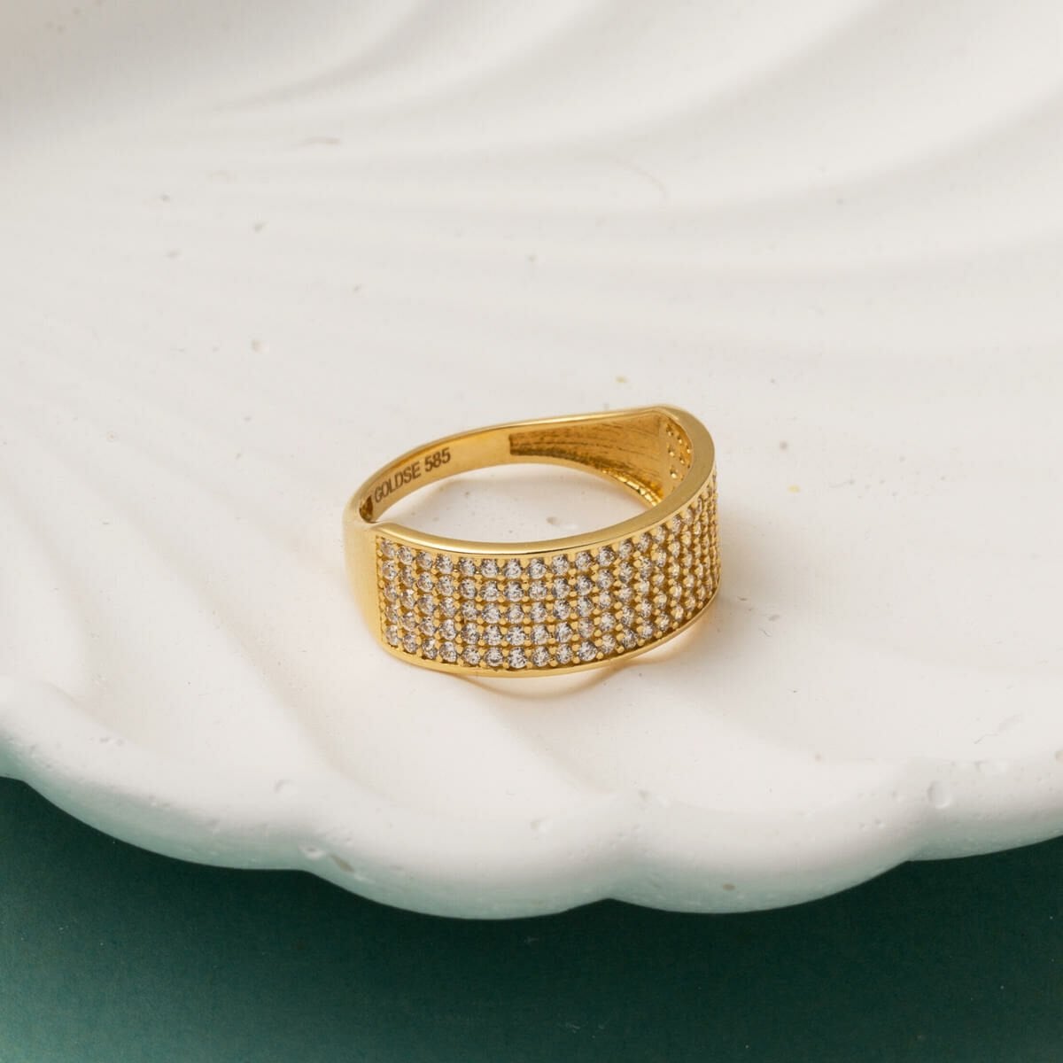 14K Yellow Gold 5 Row Half Eternity Cubic Zirconia Ring