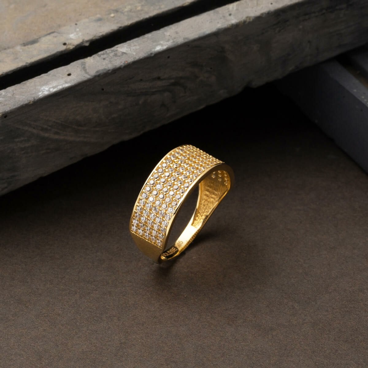 14K Yellow Gold 5 Row Half Eternity Cubic Zirconia Ring