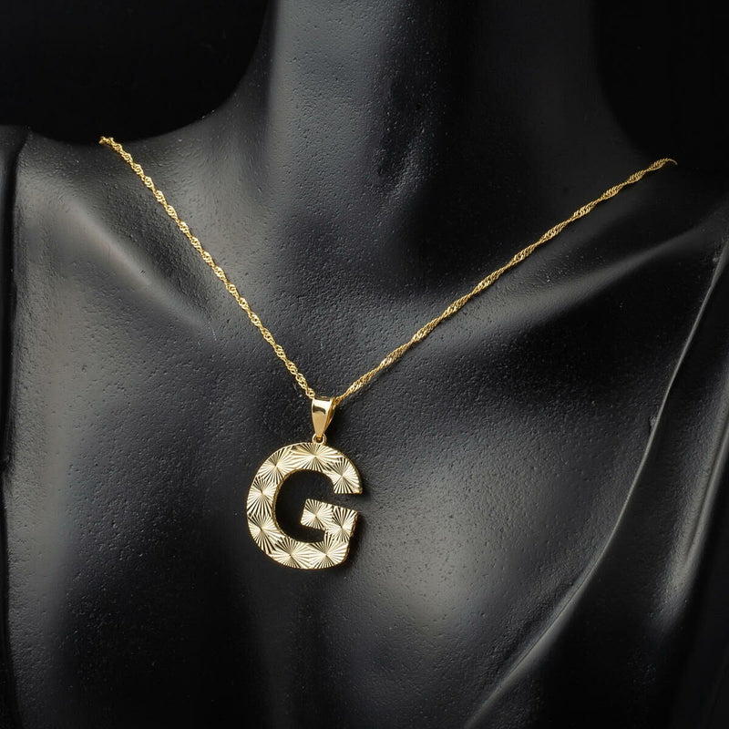 14K Yellow Gold 3 Dimensional Engraved G Initial Necklace