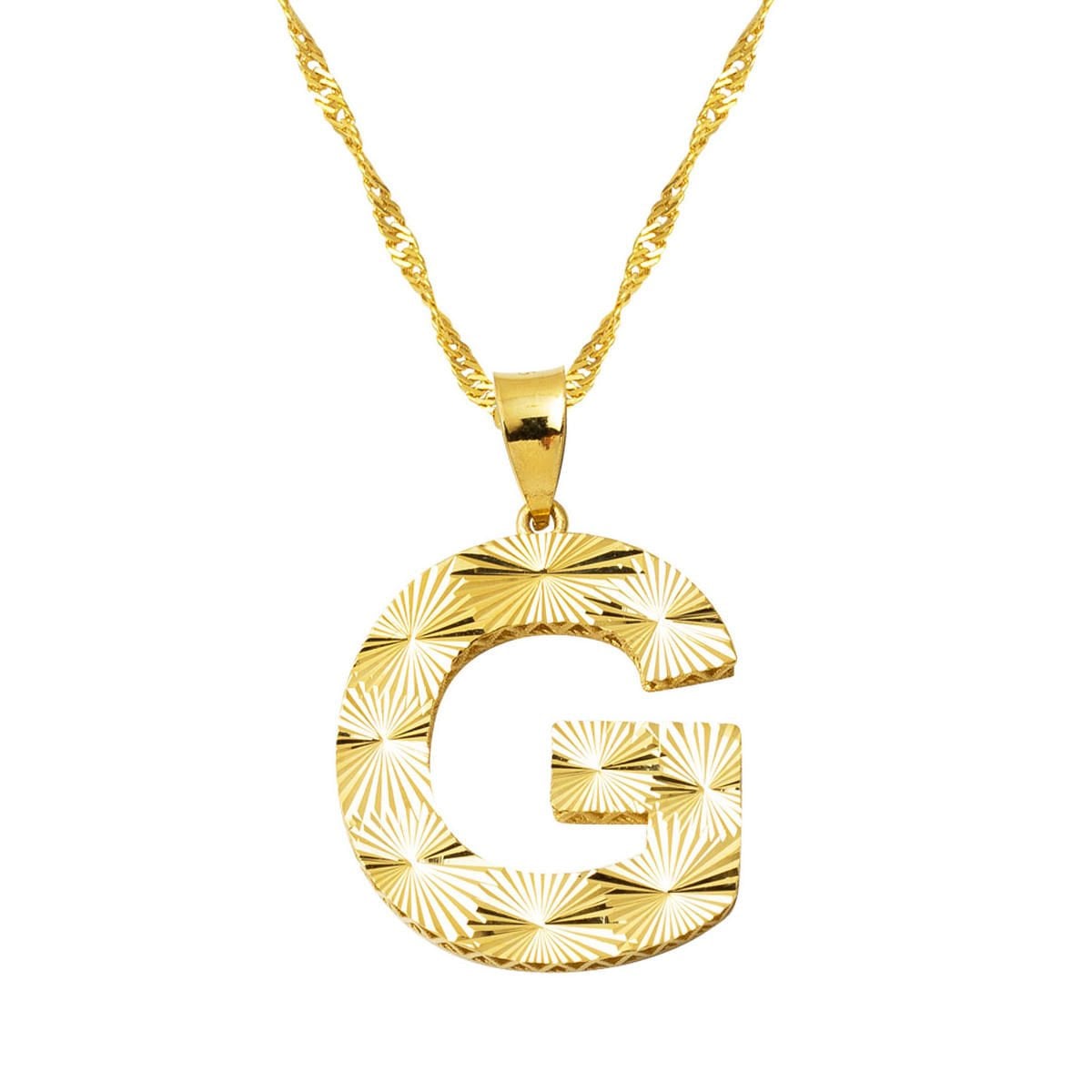14K Yellow Gold 3 Dimensional Engraved G Initial Necklace