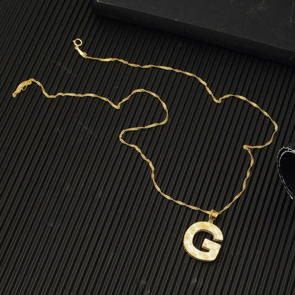 14K Yellow Gold 3 Dimensional Engraved G Initial Necklace
