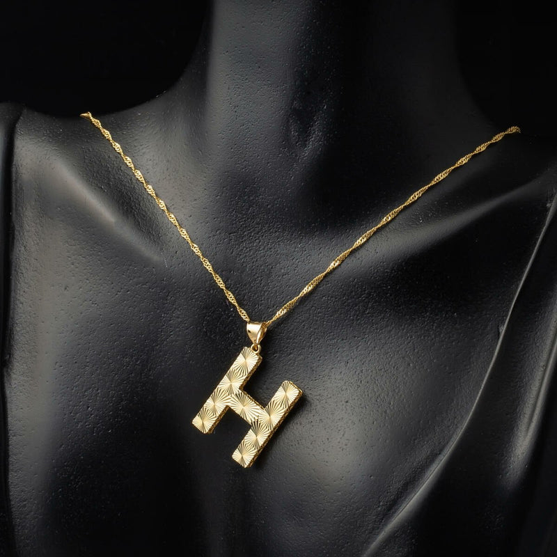 14K Yellow Gold 3 Dimensional Engraved H Initial Necklace