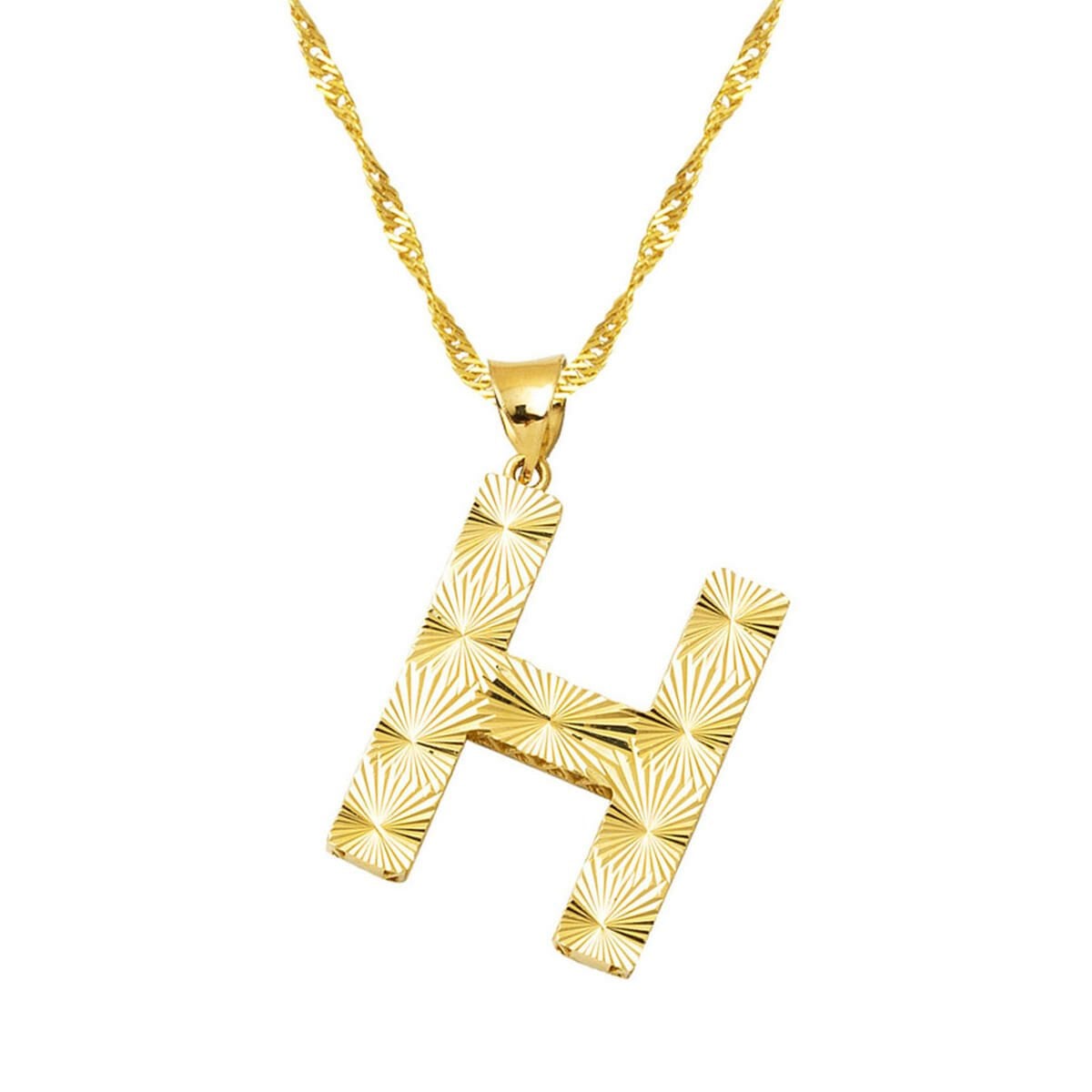 14K Yellow Gold 3 Dimensional Engraved H Initial Necklace