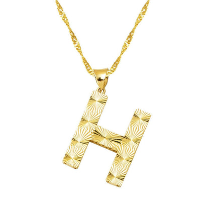 14K Yellow Gold 3 Dimensional Engraved H Initial Necklace
