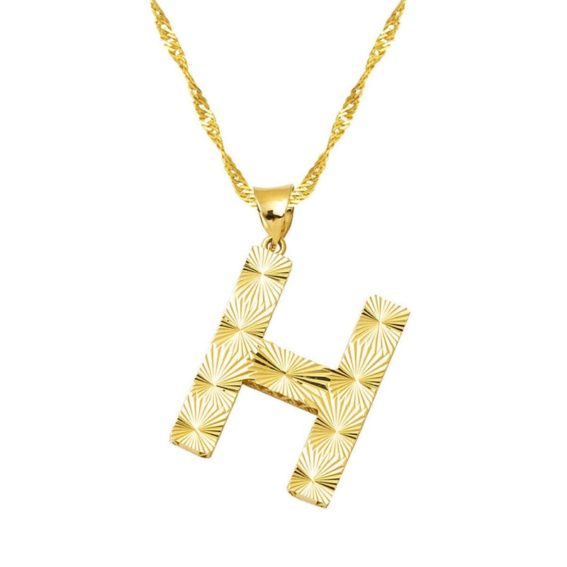 14K Yellow Gold 3 Dimensional Engraved H Initial Necklace