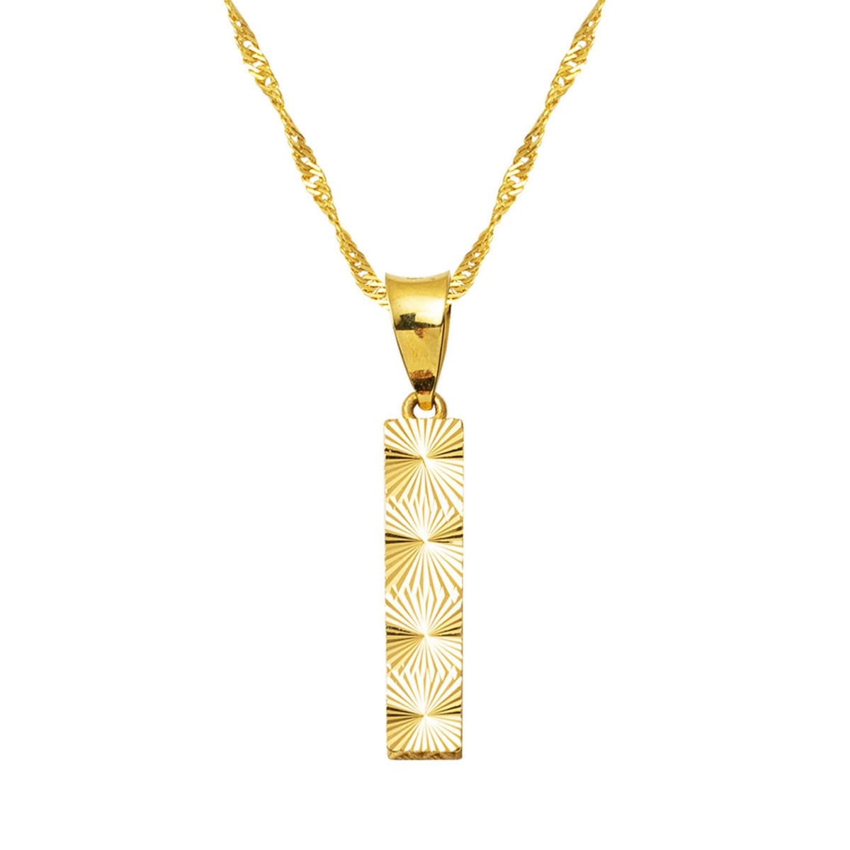 14K Yellow Gold 3 Dimensional Engraved I Initial Necklace