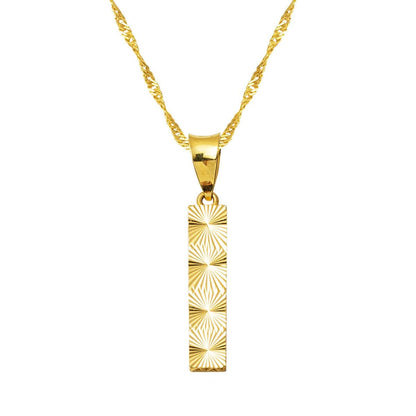 14K Yellow Gold 3 Dimensional Engraved I Initial Necklace