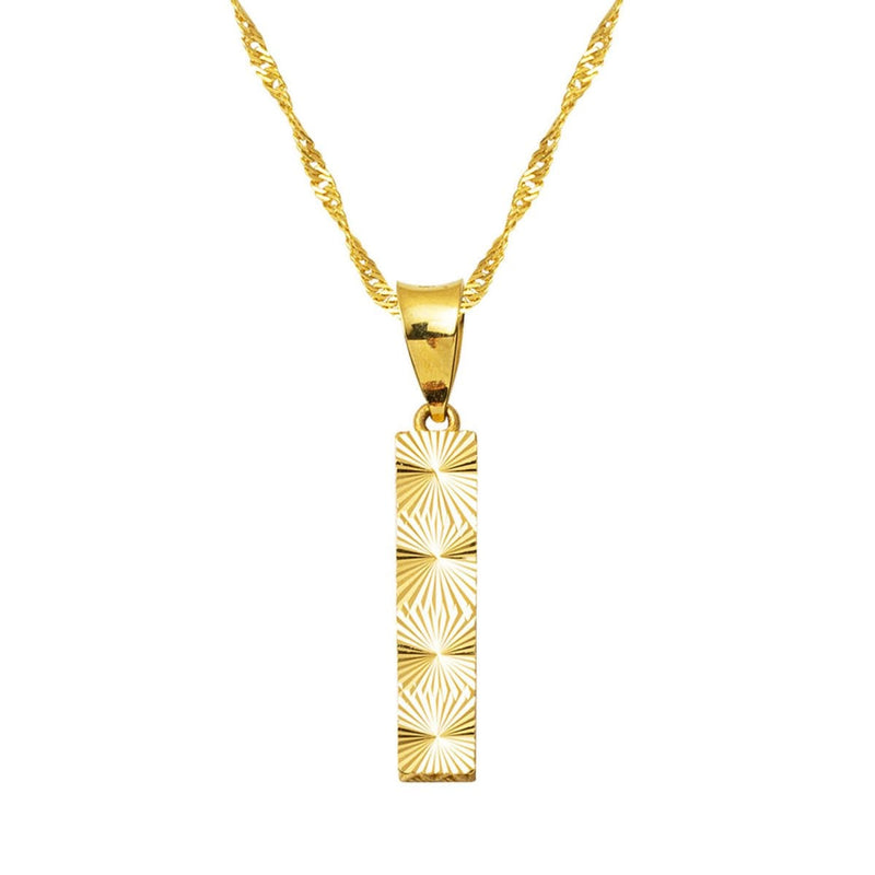 14K Yellow Gold 3 Dimensional Engraved I Initial Necklace