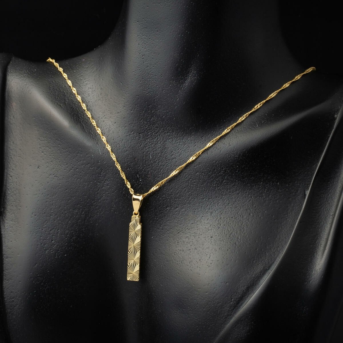 14K Yellow Gold 3 Dimensional Engraved Initial I Necklace