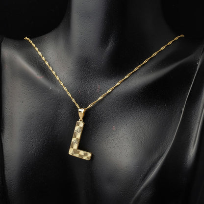 14K Yellow Gold 3 Dimensional Engraved Initial L Necklace