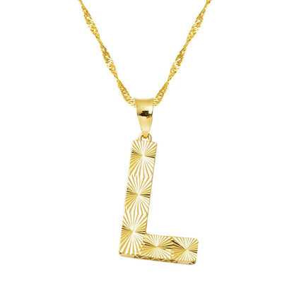 14K Yellow Gold 3 Dimensional Engraved Initial L Necklace
