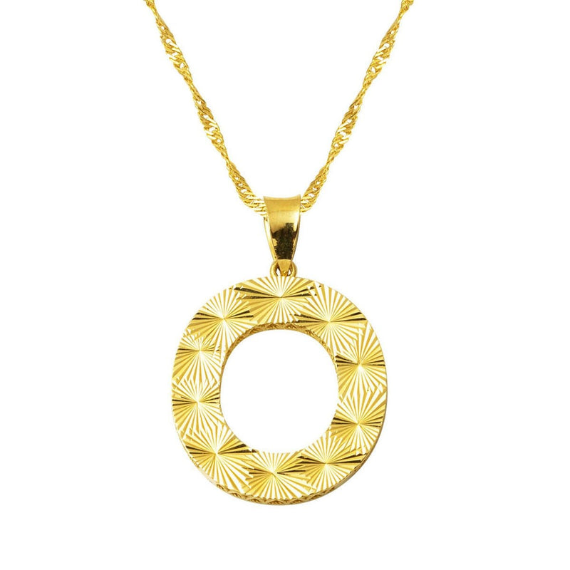 14K Yellow Gold 3 Dimensional Engraved Initial O Necklace