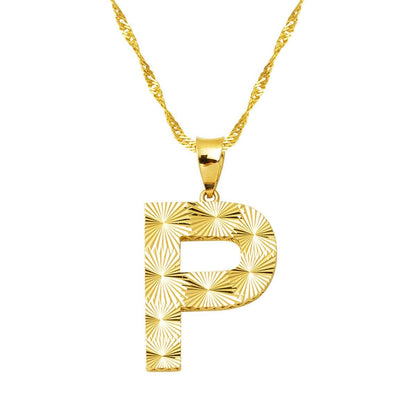 14K Yellow Gold 3 Dimensional Engraved P Initial Necklace