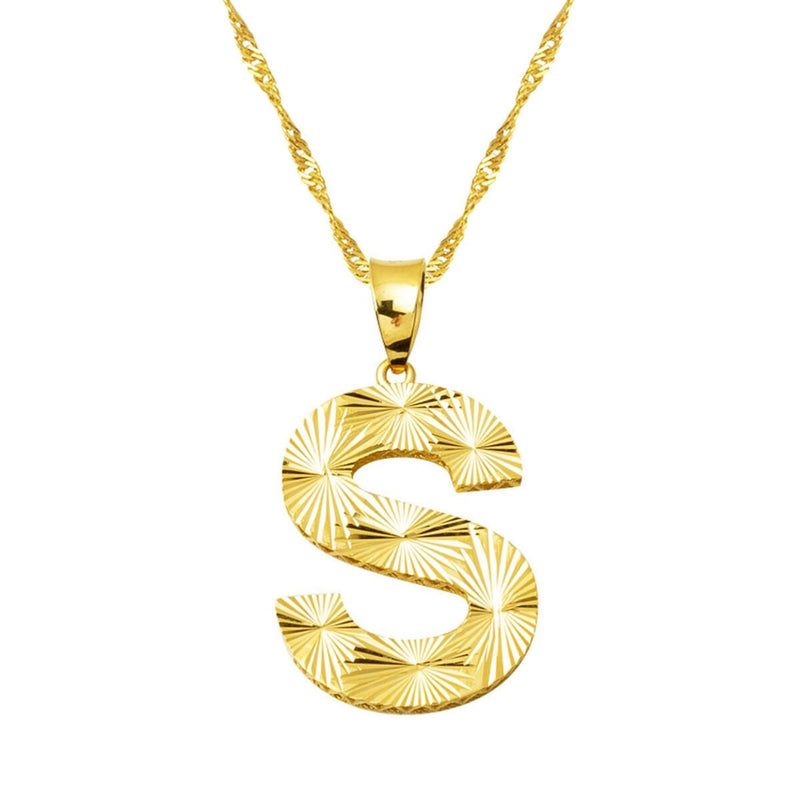 14K Yellow Gold 3 Dimensional Engraved Initial S Necklace