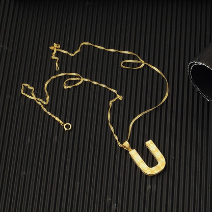 14K Yellow Gold 3 Dimensional Engraved U Initial Necklace