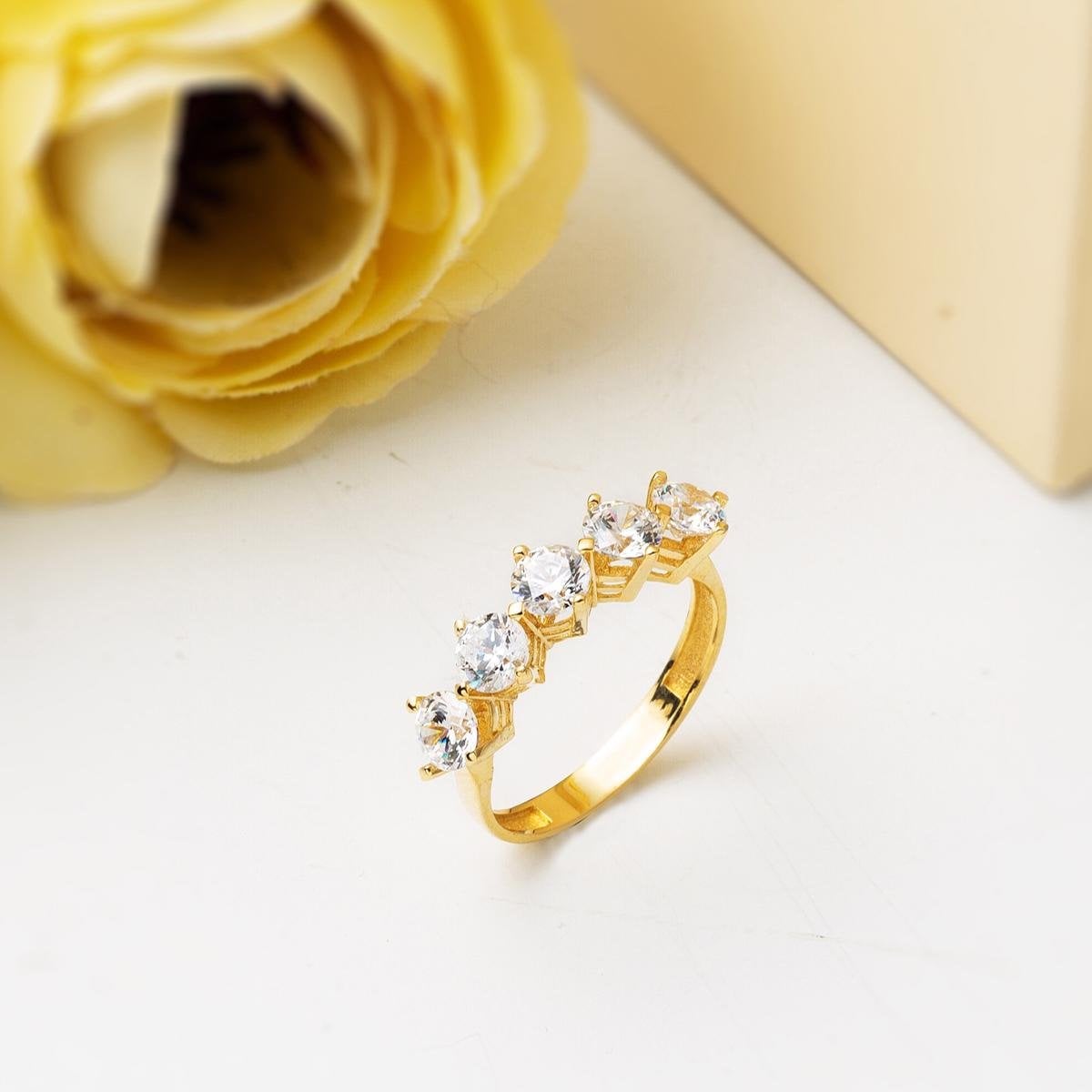 14K Yellow Gold Five Stone Cubic Zirconia Ring (2.39 g)