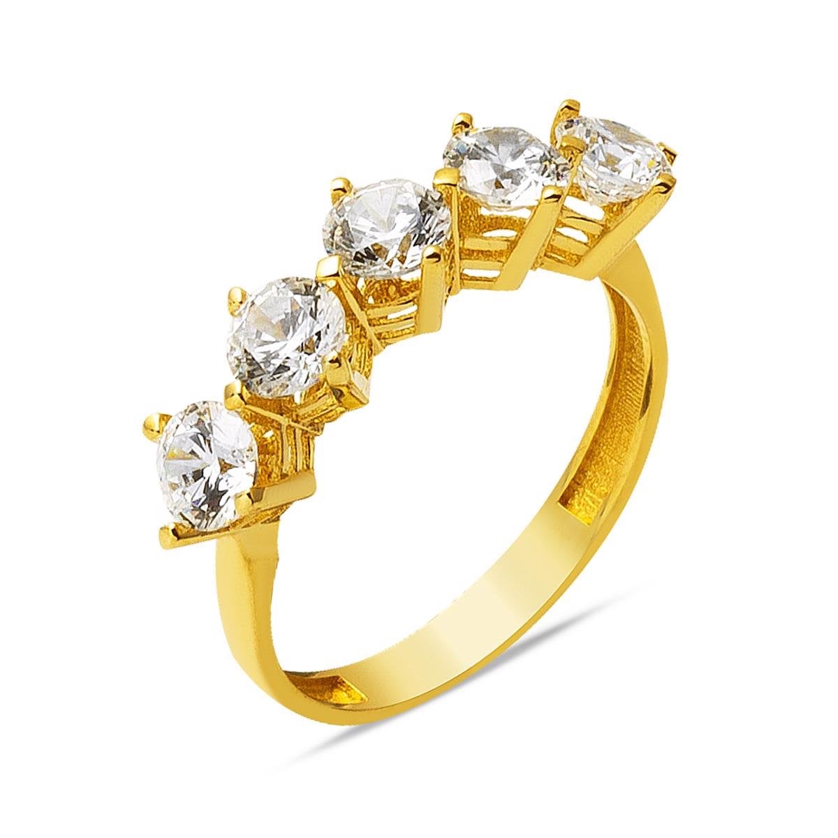 14K Yellow Gold Five Stone Cubic Zirconia Ring (2.39 g)