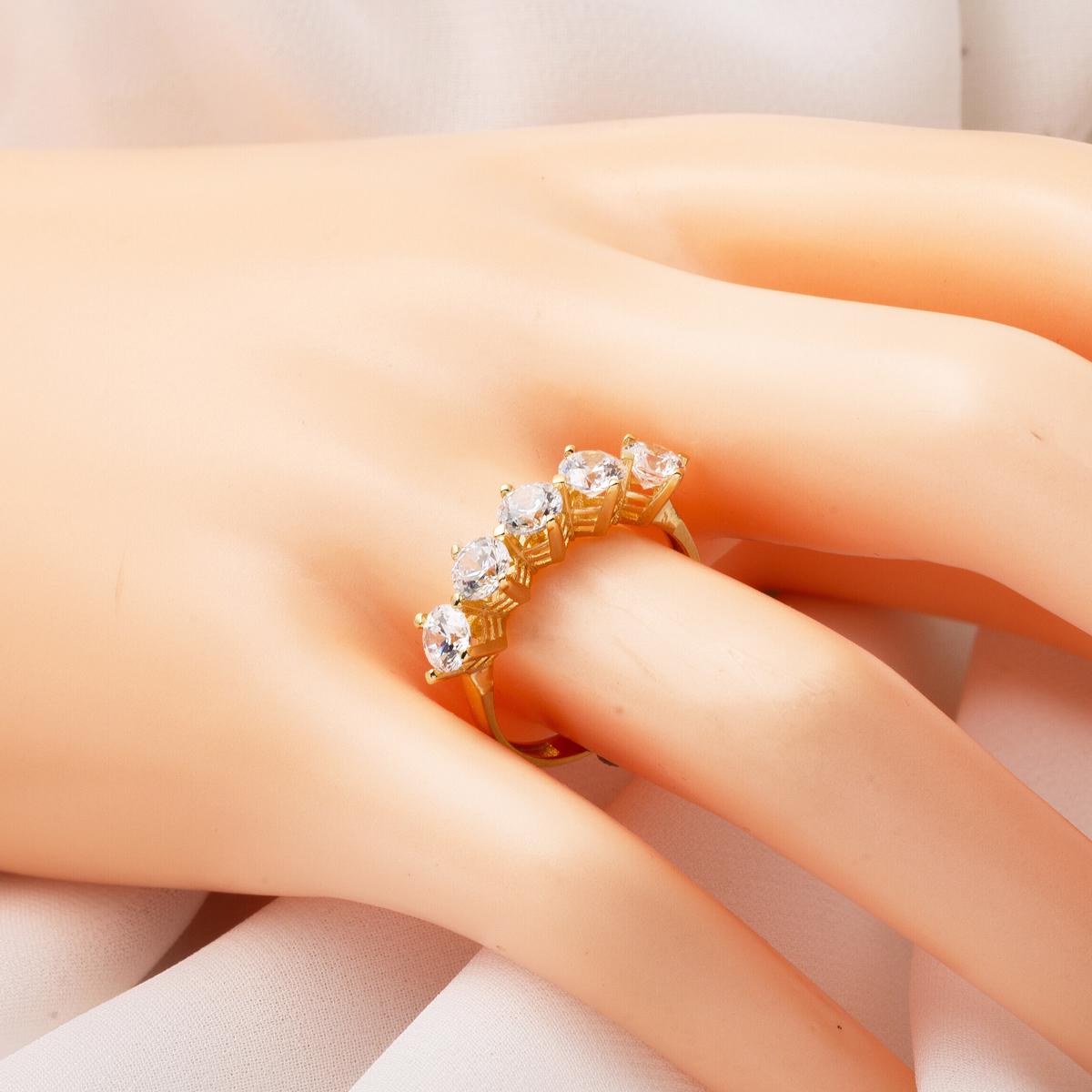 14K Yellow Gold Five Stone Cubic Zirconia Ring (2.39 g)