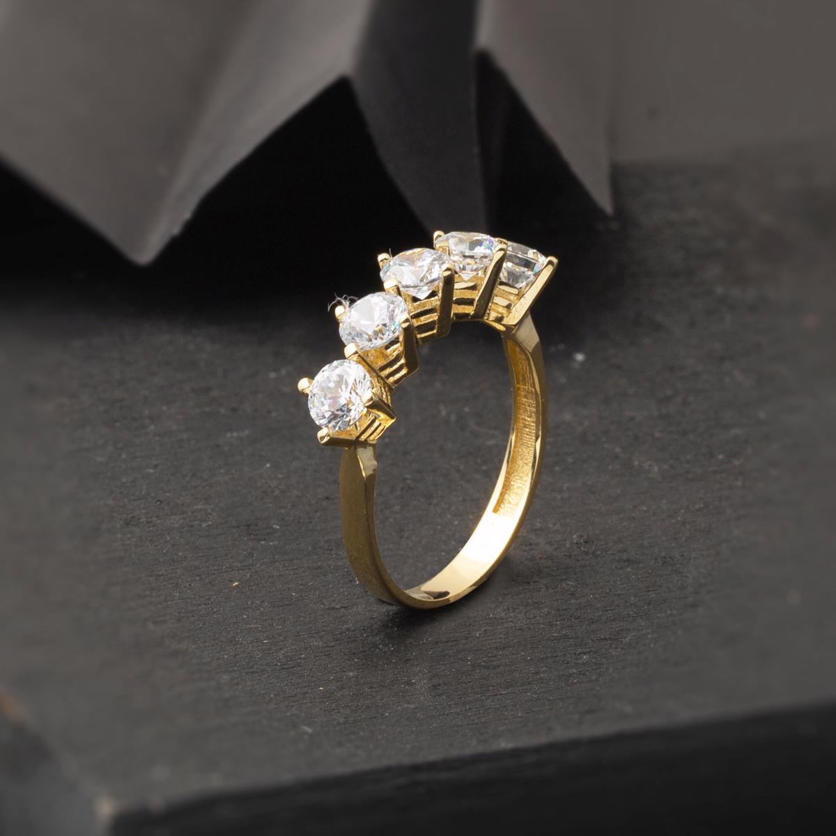 14K Yellow Gold Five Stone Cubic Zirconia Ring (2.39 g)