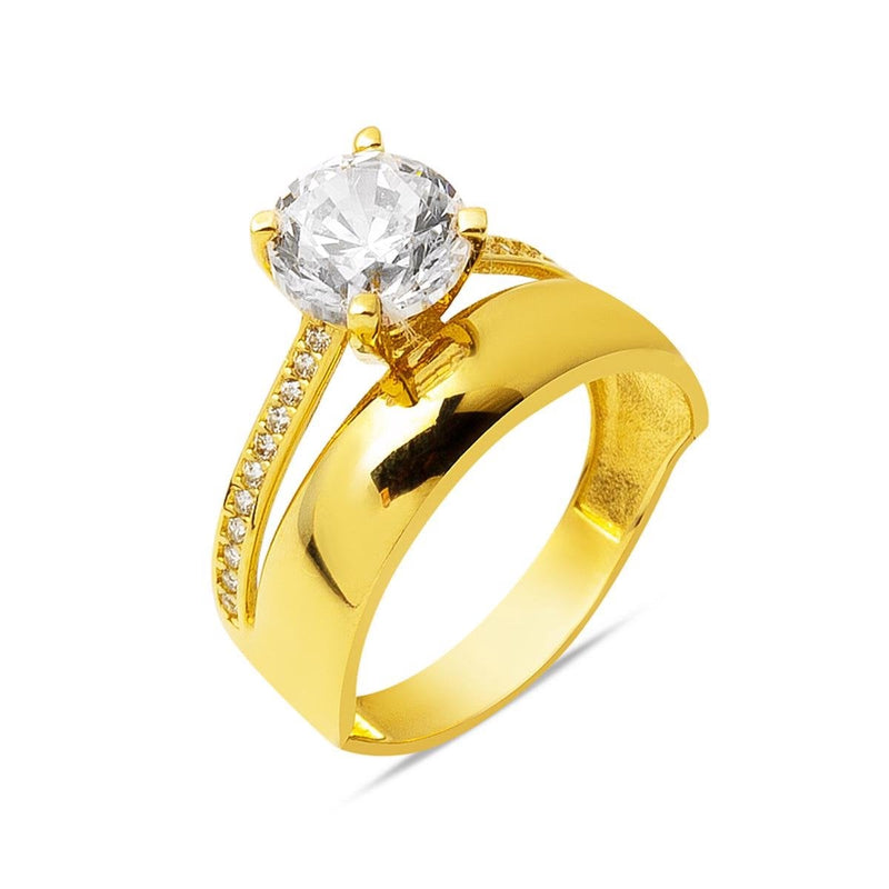 14K Yellow Gold Wedding Band Solitaire Cubic Zirconia Ring (3.8 g)