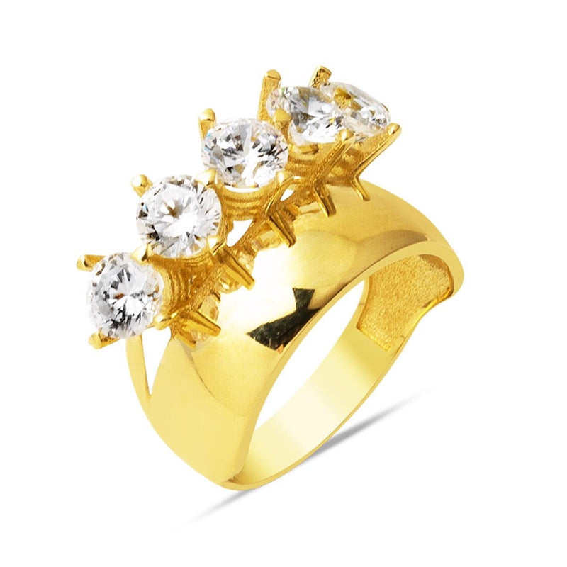 14K Yellow Gold Wedding Band Five Stone Cubic Zirconia Ring